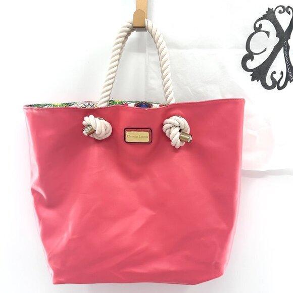 CHRISTIAN LACROIX REVERSIBLE PINK FLORAL DRAGONFLY TOTE W/ DUST BAG - Picture 9 of 11